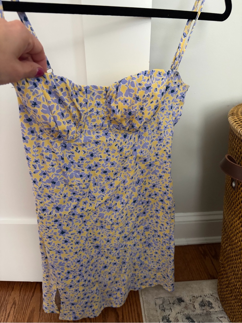 Skylar + Madison Yellow Dress with Blue-Lilac Floral Trim